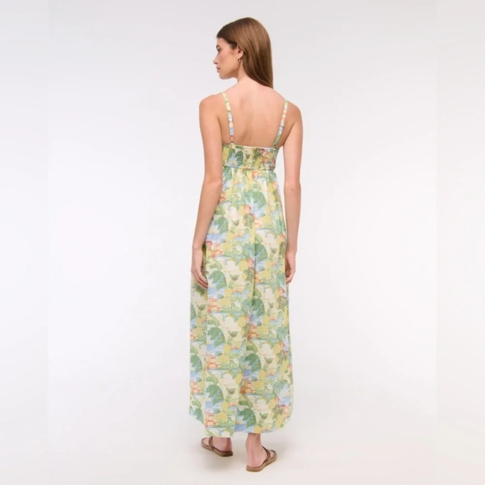 Abercrombie and Fitch Sweetheart Babydoll Maxi Dress Beach Lemon Print NWT
